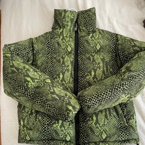 Neon Green Lime Snake Print Puffer Snakeskin